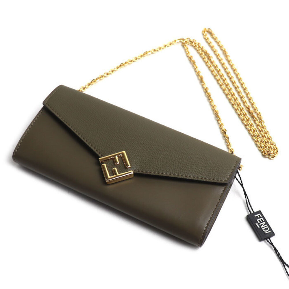 FENDI FF Diamond Chain Wallet Long AVOCADO 8M0365 ALV4 F1D3Q Women's